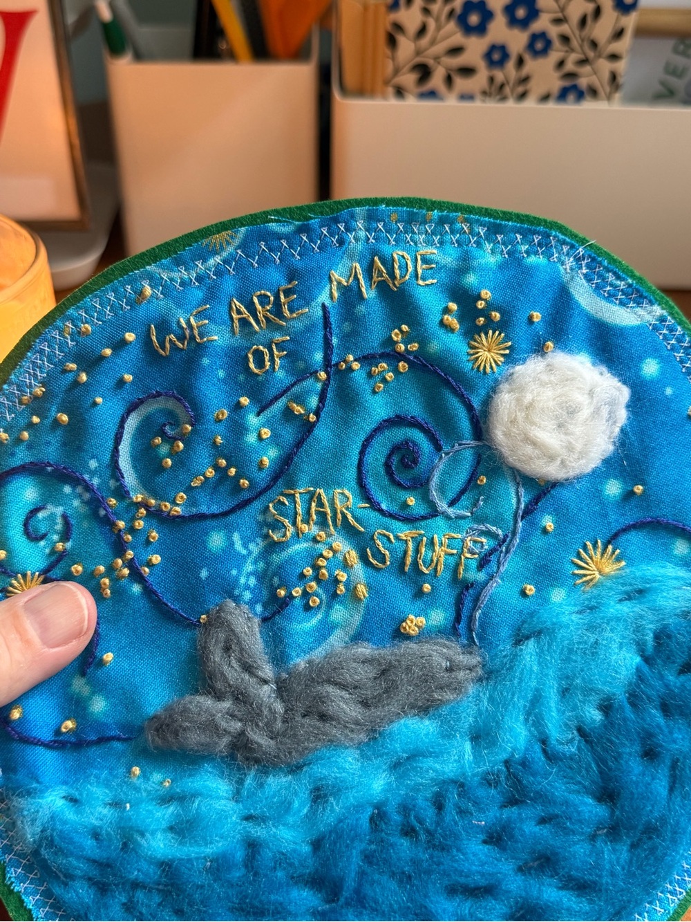Hand-Embroidered Blue Candle Mat - Picture 4 of 5